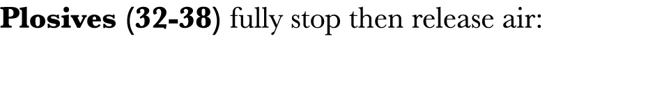 Plosives (32-38) fully stop then release air: