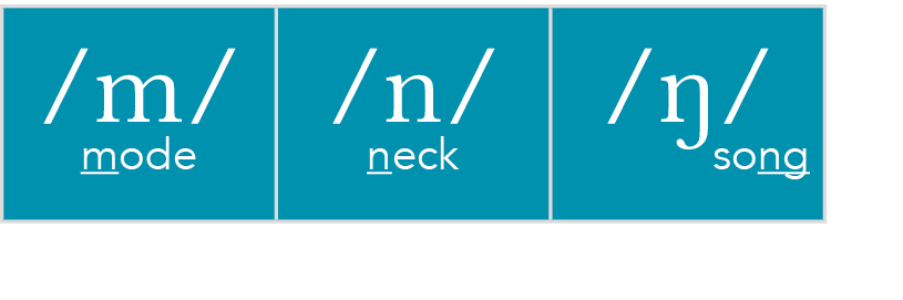  m  mode, n  neck, ŋ        song
