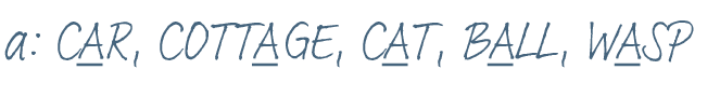a: CAR, COTTAGE, CAT, BALL, WASP