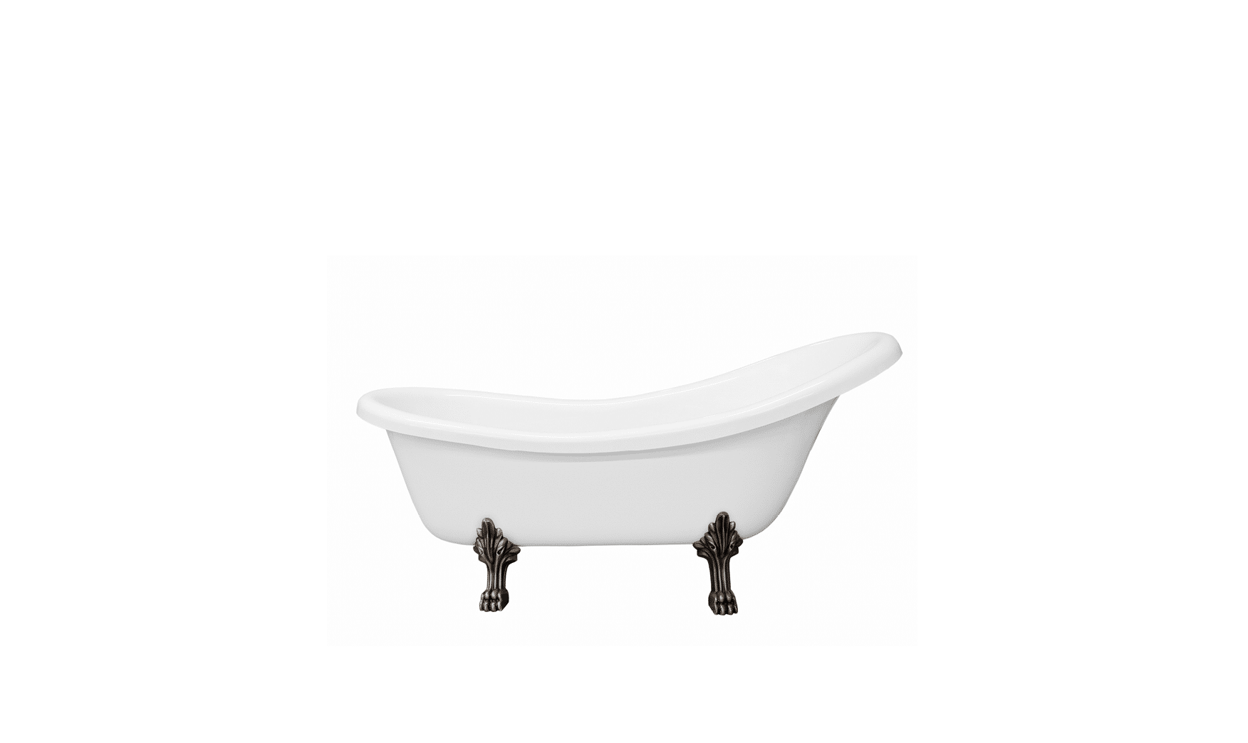 Classic white bathtub with legs on a white background